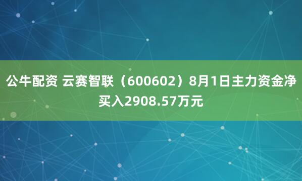 公牛配资 云赛智联（600602）8月1日主力资金净买入2908.57万元